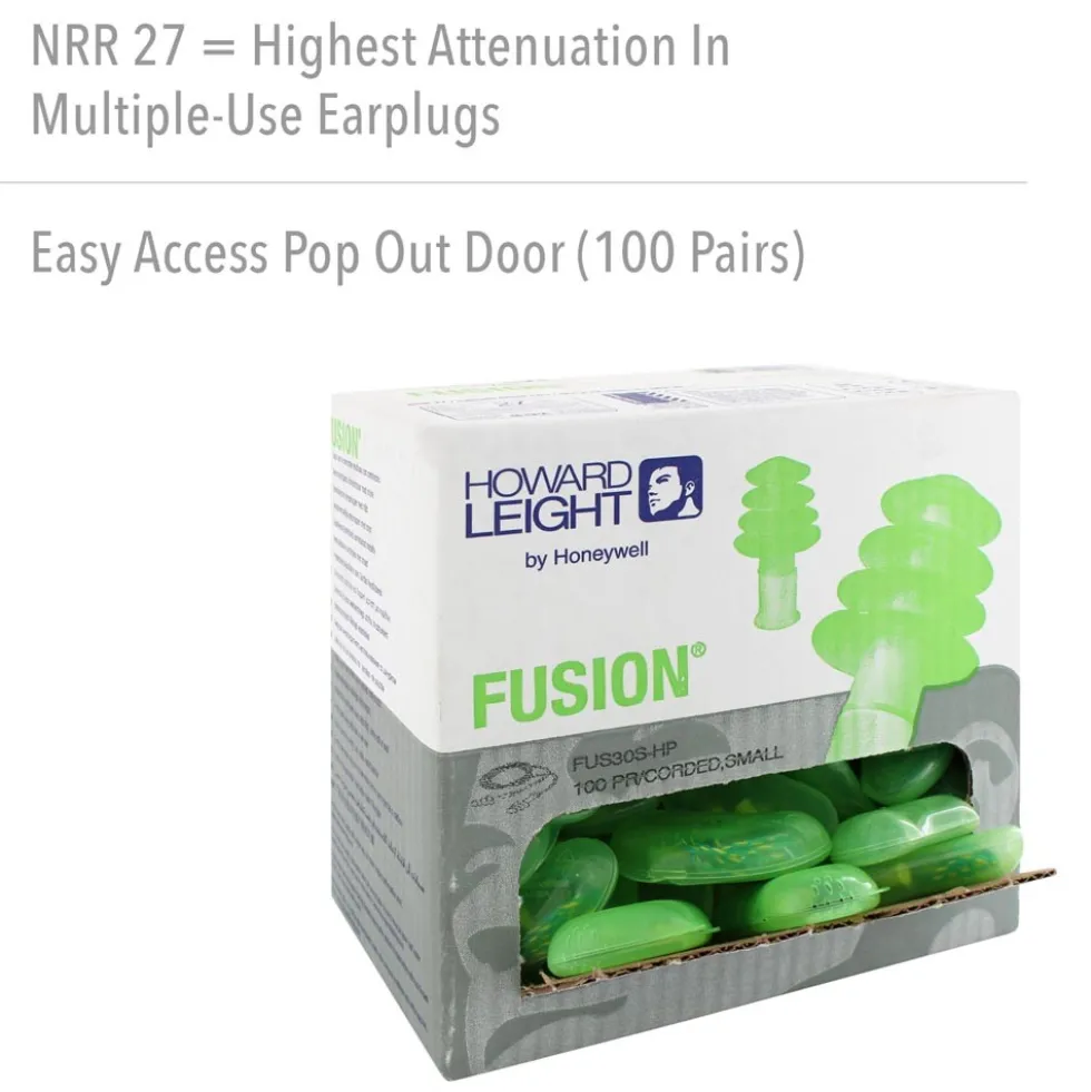 Honeywell Howard Leight Fusion Tapered TPE Corded Earplugs, 1000 Pairs - Small Size
