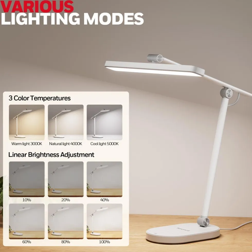 Honeywell Intelligent Dimmable Eye Protection Reading Desk Lamp, H4 Sunturalux, White - HWT-H4W