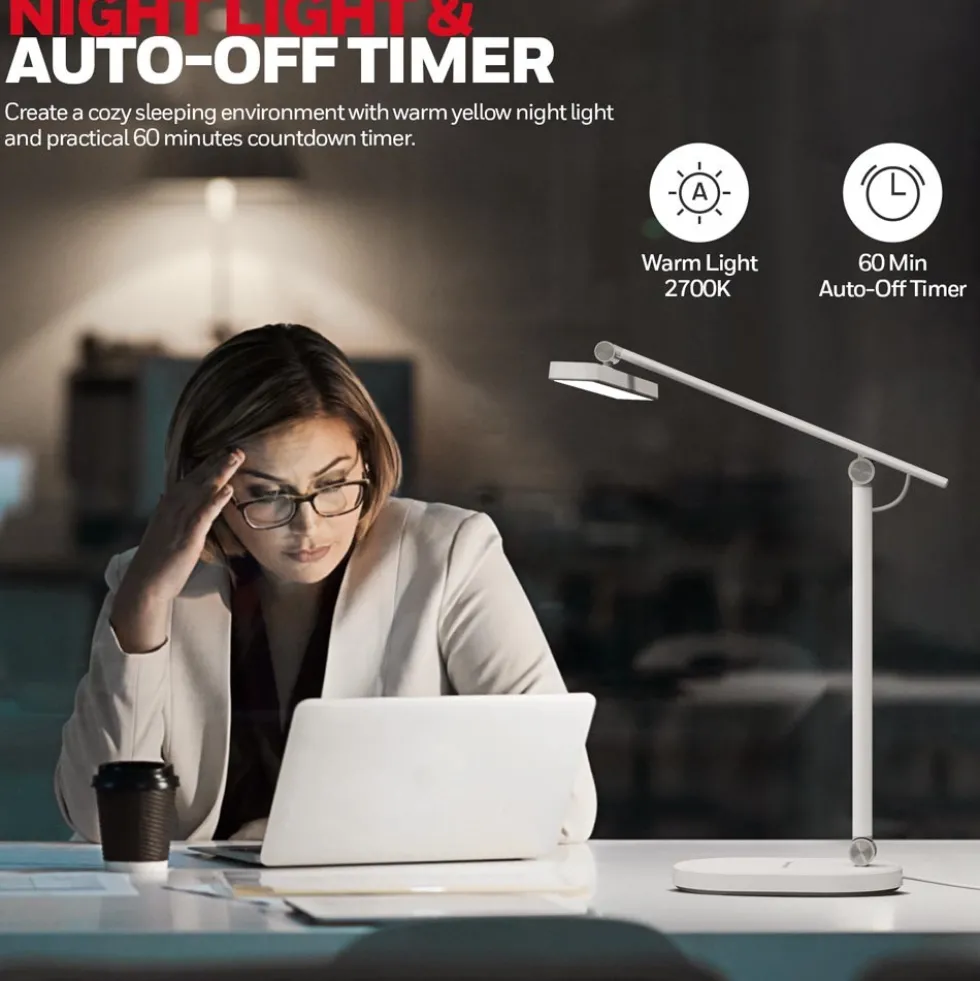 Honeywell Intelligent Dimmable Eye Protection Reading Desk Lamp, H4 Sunturalux, White - HWT-H4W