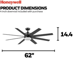 Honeywell Kildee 62 inch Outdoor Ceiling Fan with Color Changing Light, Remote Control and Eight Dual Finish Blades - 53002