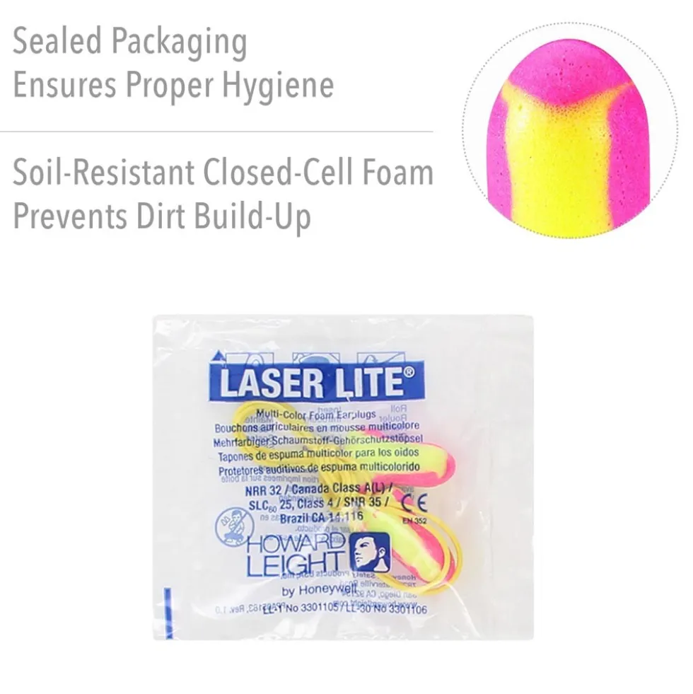Honeywell Laser Lite High Visibility Corded Foam Earplugs, 100 Pack