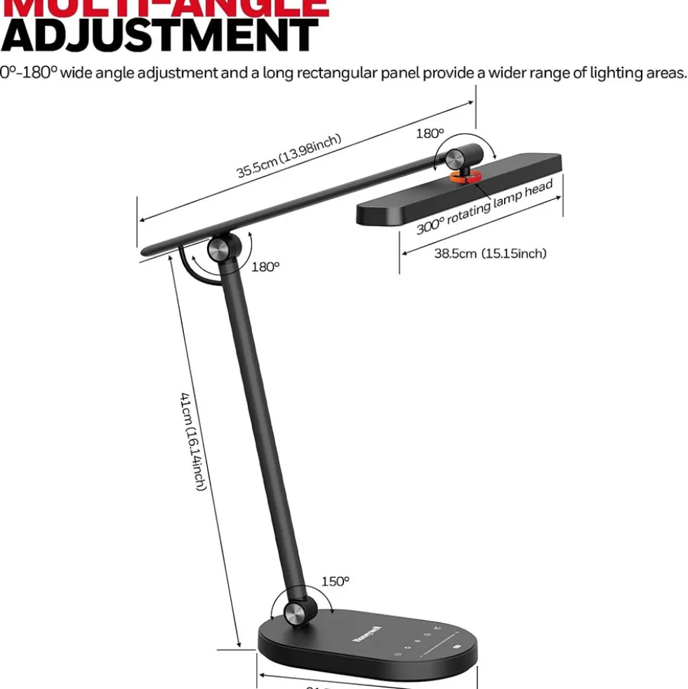 Honeywell LED Desk Lamp for Home Office, H4 Sunturalux Eye-Caring Desk Light, Black - HWT-H4BK