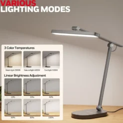 Honeywell LED Desk Lamp for Home Office, H4 Sunturalux Eye-Caring Desk Light, Gray - HWT-H4G