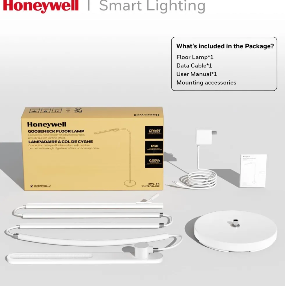 Honeywell LED Floor Lamp, F4 Sunturalux Gooseneck Floor Light, White - F4WT