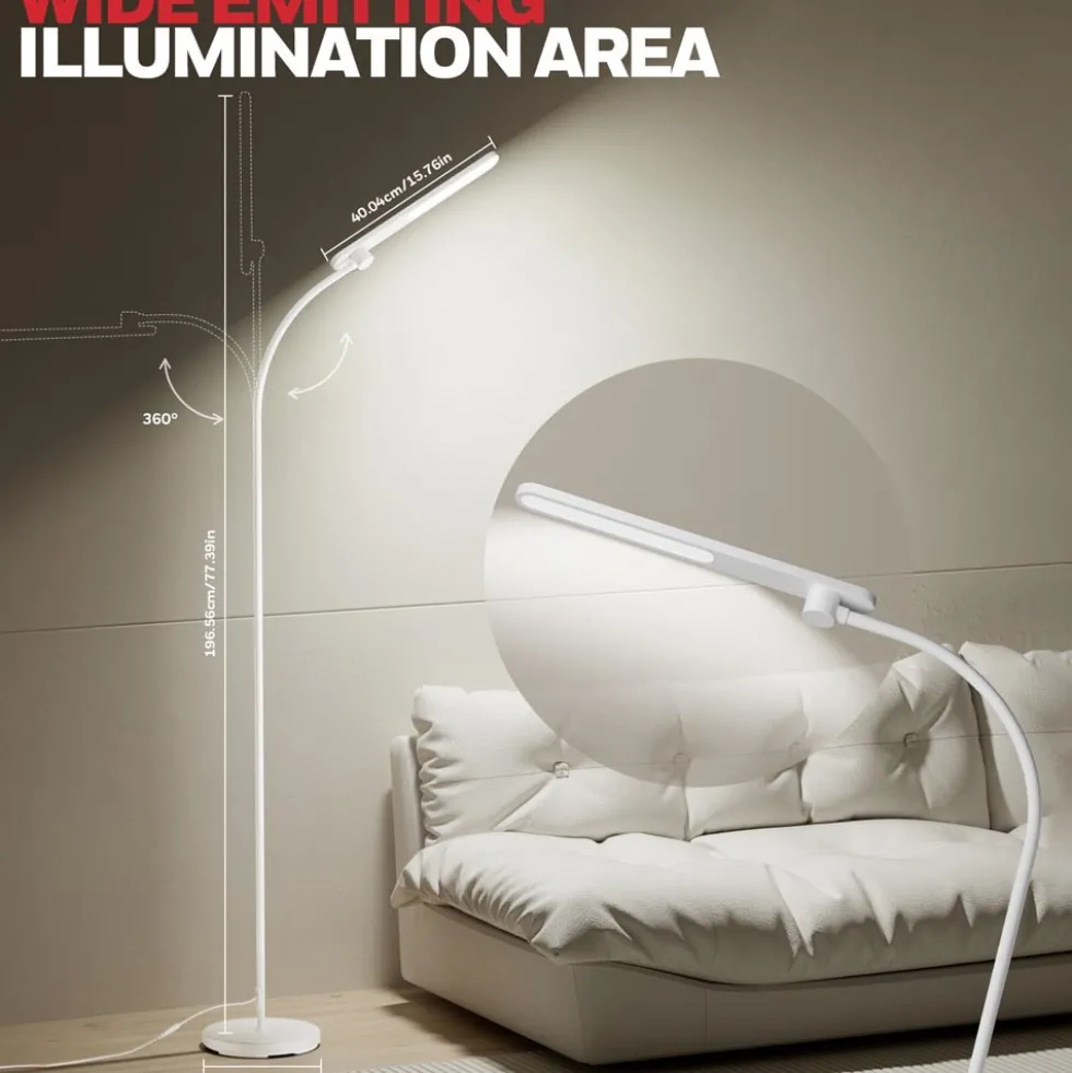 Honeywell LED Floor Lamp, F4 Sunturalux Gooseneck Floor Light, White - F4WT