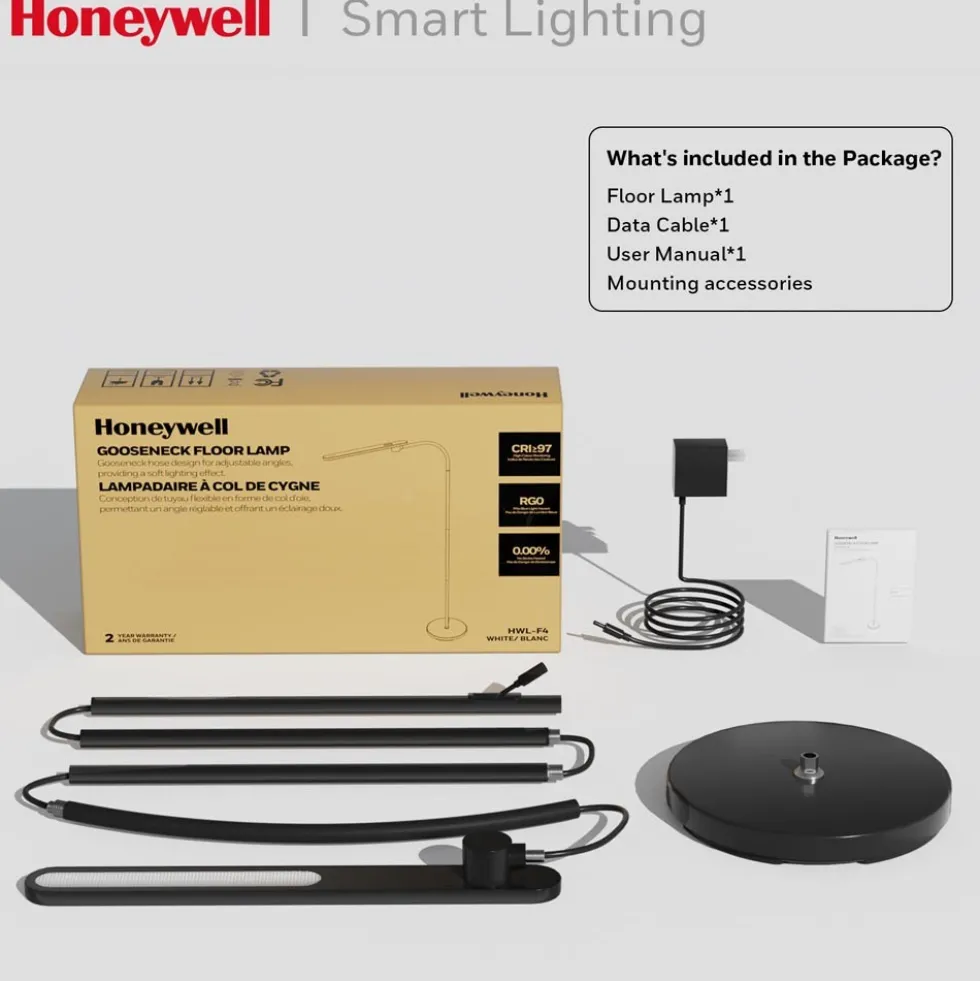 Honeywell LED Floor Lamp, F4 Sunturalux Gooseneck Reading Light, Black - F4BK