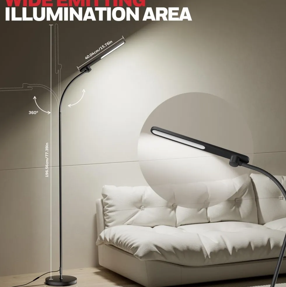 Honeywell LED Floor Lamp, F4 Sunturalux Gooseneck Reading Light, Black - F4BK
