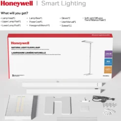 Honeywell LED Modern Floor Lamp, Sunturalux Eye Caring Tall Standing Light, 8000LM 4000K Natural Daylight - 02E-Gen
