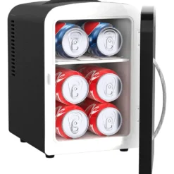 Honeywell 4 Liter Personal Mini Fridge Cooler and Warmer, Fits Six 12oz Cans, Stainless Steel - H4MFSS