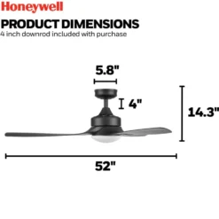 Honeywell Lynton High Performance Indoor and Outdoor Ceiling Fan, Black, 52-Inch - 51854