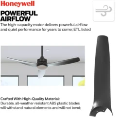 Honeywell Lynton High Performance Indoor and Outdoor Ceiling Fan, Black, 52-Inch - 51854