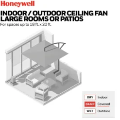 Honeywell Lynton High Performance Indoor and Outdoor Ceiling Fan, Brown and Black, 52-Inch - 51853