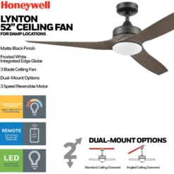 Honeywell Lynton High Performance Indoor and Outdoor Ceiling Fan, Brown and Black, 52-Inch - 51853