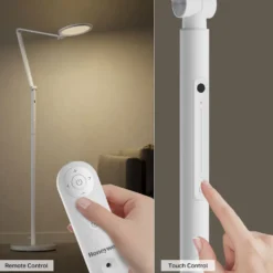 Honeywell Modern Adjustable Floor Lamp with Remote and Eye Protection, 2700k-5700k Color Temperature and 5 Brightness Levels, White - HWL-F01WT