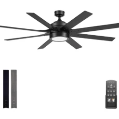 Honeywell Modern Indoor Ceiling Fan with Color Changing LED Light, 8 Dual Finish Blades and Reversible Motor, Black, 62 Inch - 51904-01