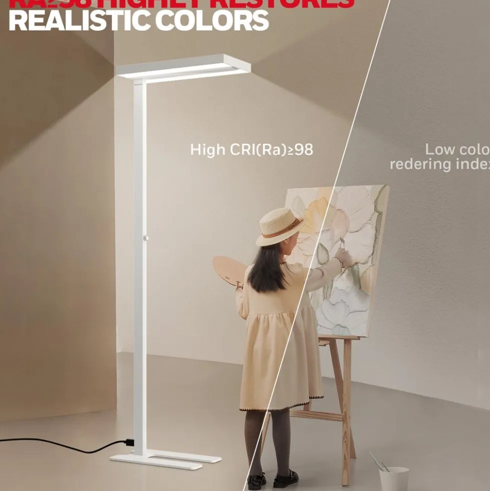 Honeywell Modern LED Floor Lamp, Sunturalux Eye-Care Tall Standing Light, 16000LM 4000K Natural Daylight - 02E-Max
