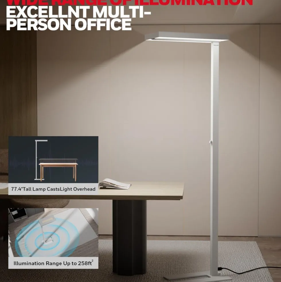 Honeywell Modern LED Floor Lamp, Sunturalux Eye-Care Tall Standing Light, 16000LM 4000K Natural Daylight - 02E-Max