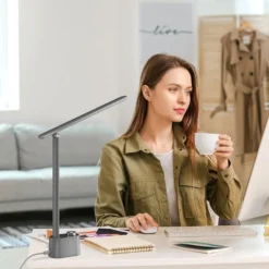 Honeywell Multi-Angle Adjustable LED Desk/Table Lamp with USB A+C Charging Ports and Eye Protection, Gray HWT-H01G-PRO