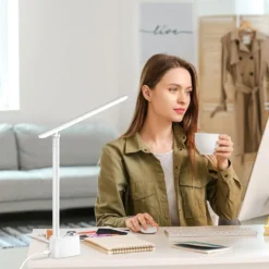 Honeywell Multi-Angle Adjustable LED Desk/Table Lamp with USB A+C Charging Ports and Eye Protection, White HWT-H01W-PRO