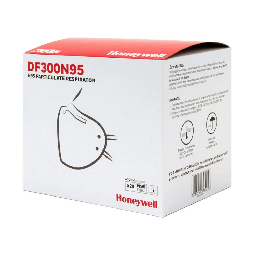 Honeywell N95 Flatfold Disposable Respirators, 20 Face Mask Pack - DF300N95BX