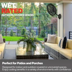 Honeywell Outdoor Wet-Rated Oscillating Wall Fan with Remote, Matte Black, 18-Inch - 53029