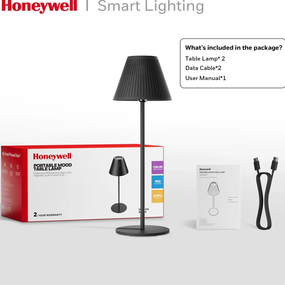 Honeywell Rechargeable Cordless Desk Lamps with a Portable Design, Color Changing and Touch Controls, Black 2-Pack HWT-M1B