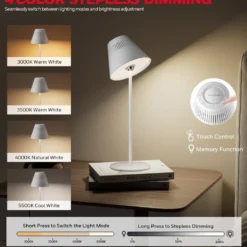 Honeywell Rechargeable Cordless Table Lamps with a Portable Design, Color Changing and Touch Controls, White 2-Pack HWT-M1W