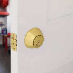 Honeywell Single Cylinder Deadbolt, Polished Brass, 8111009