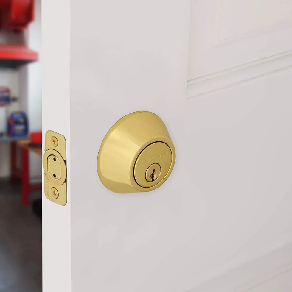 Honeywell Single Cylinder Deadbolt, Polished Brass, 8111009
