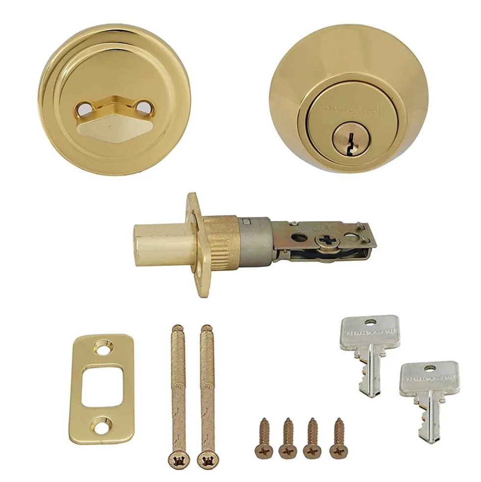 Honeywell Single Cylinder Deadbolt, Polished Brass, 8111009