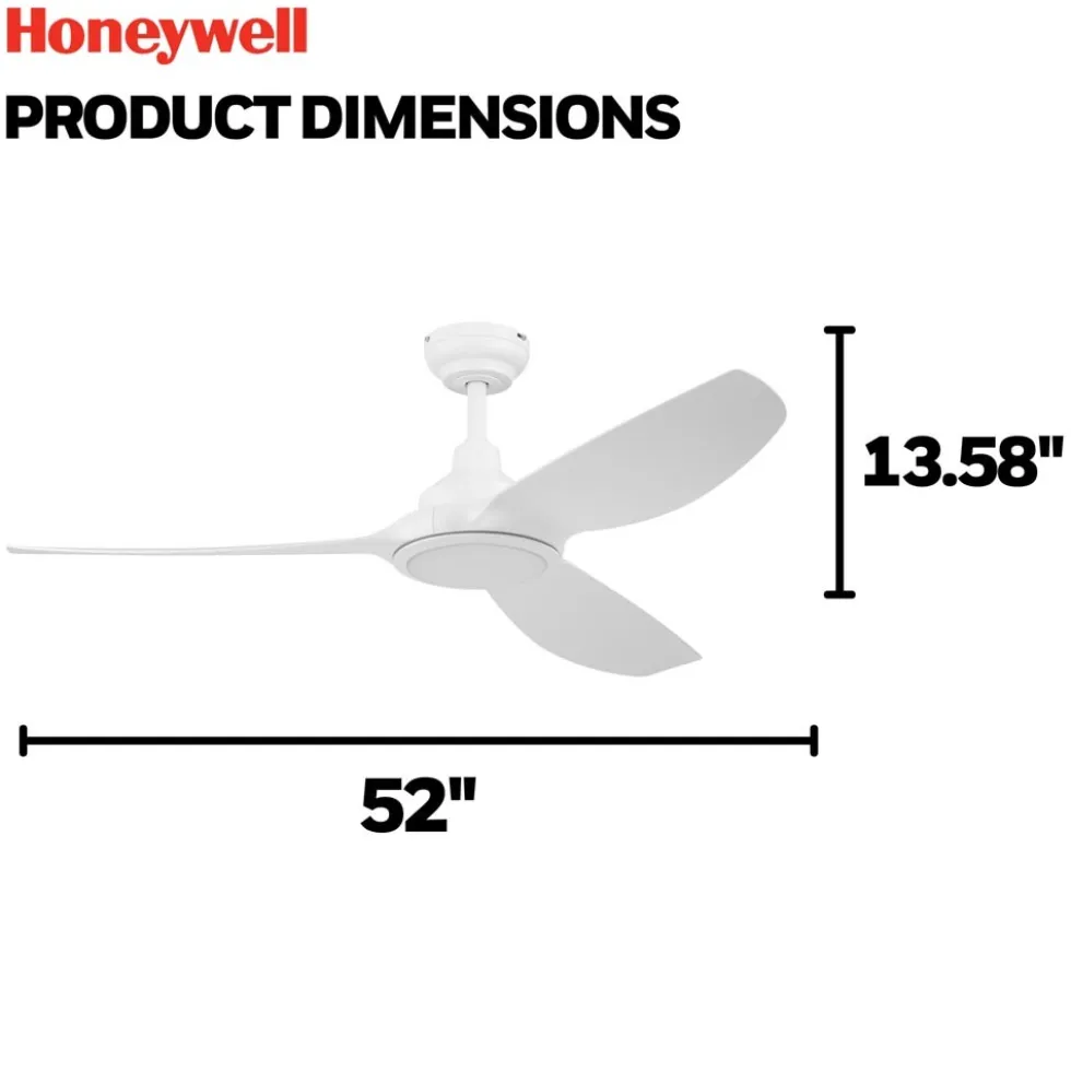 Honeywell Sirro Indoor or Covered Outdoor Ceiling Fan with Adjustable LED Light, 52-Inch, White - 53025-03