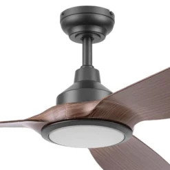 Honeywell Sirro Indoor or Covered Outdoor Ceiling Fan with Chocolate Auburn Blades and Adjustable LED Light, 52-Inch, Matte Black - 53027-03