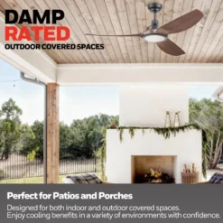 Honeywell Sirro Indoor or Covered Outdoor Ceiling Fan with Chocolate Auburn Blades and Adjustable LED Light, 52-Inch, Matte Black - 53027-03