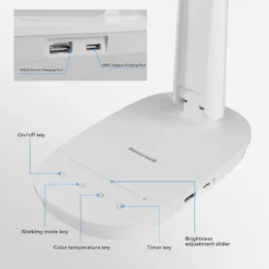 Honeywell Small LED Desk Lamp with USB A+C Dual Charging Ports and Eye Protection, White