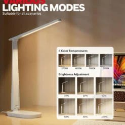 Honeywell Small LED Desk Lamp with USB A+C Dual Charging Ports and Eye Protection, White