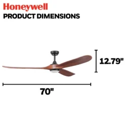 Honeywell Taiga Indoor or Covered Outdoor Ceiling Fan with Solid Wood Redwood Blades and Adjustable LED Light, 70-Inch, Matte Black - 53028-03