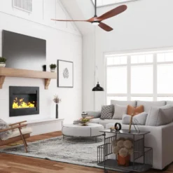 Honeywell Taiga Indoor or Covered Outdoor Ceiling Fan with Solid Wood Redwood Blades and Adjustable LED Light, 70-Inch, Matte Black - 53028-03