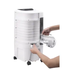 Honeywell TC09PEU Compact Evaporative Tower Air Cooler with Spot Fan and Humidifier, 200 CFM - 2.4 Gallon Tank, White