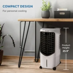 Honeywell TC09PEU Compact Evaporative Tower Air Cooler with Spot Fan and Humidifier, 200 CFM - 2.4 Gallon Tank, White