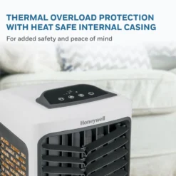 Honeywell TC09PEU Compact Evaporative Tower Air Cooler with Spot Fan and Humidifier, 200 CFM - 2.4 Gallon Tank, White