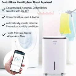 Honeywell TP70AWKN Smart 70-Pint Energy Star Dehumidifier with Wifi Connectivity and Alexa Control for Larger Rooms Up To 4000 Sq. Ft.