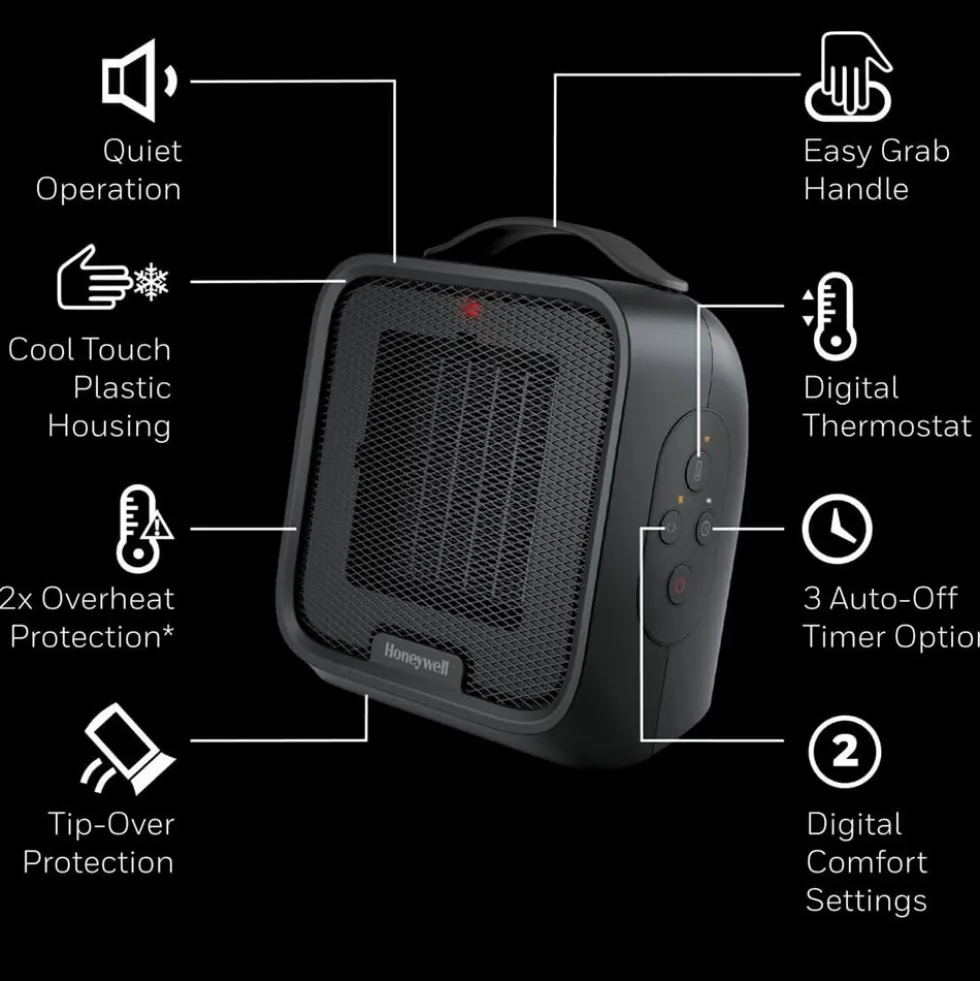 Honeywell UberHeat Plus Ceramic Heater for Small Spaces - Black, HCE220B