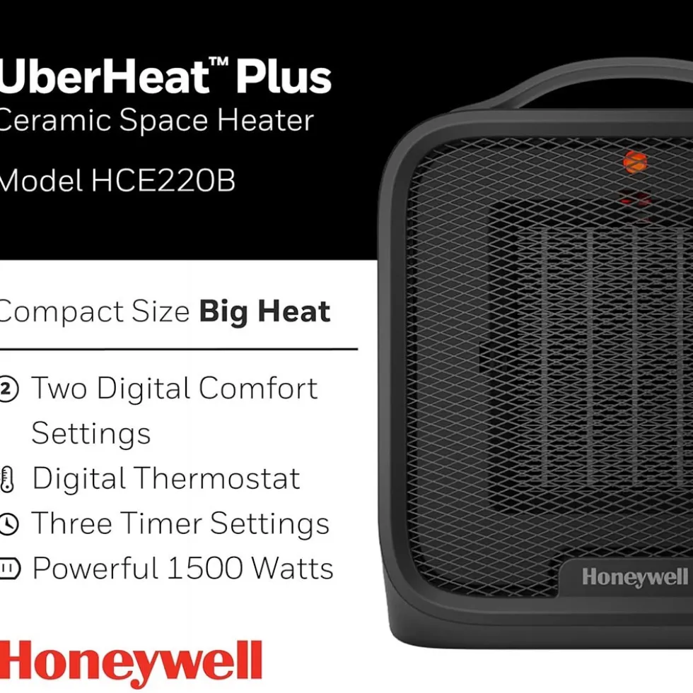 Honeywell UberHeat Plus Ceramic Heater for Small Spaces - Black, HCE220B