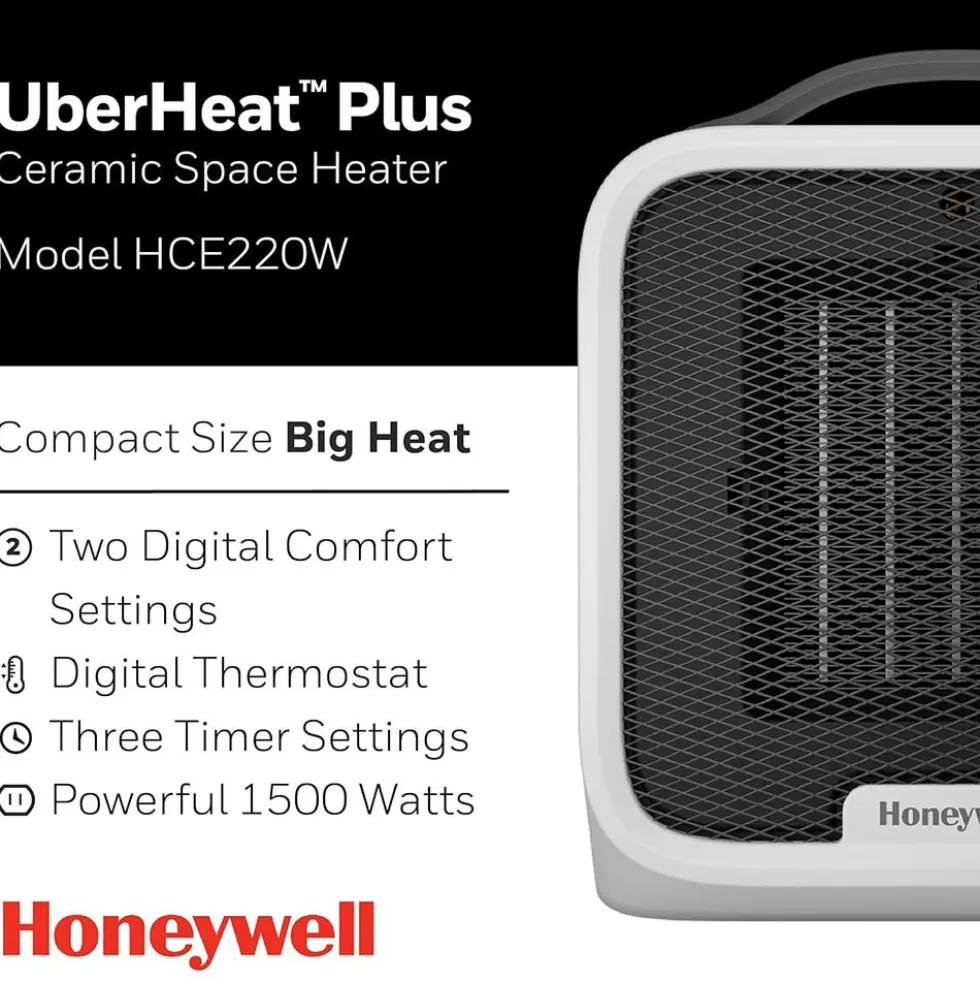 Honeywell UberHeat Plus Portable Ceramic Small Space Heater - White, HCE220W