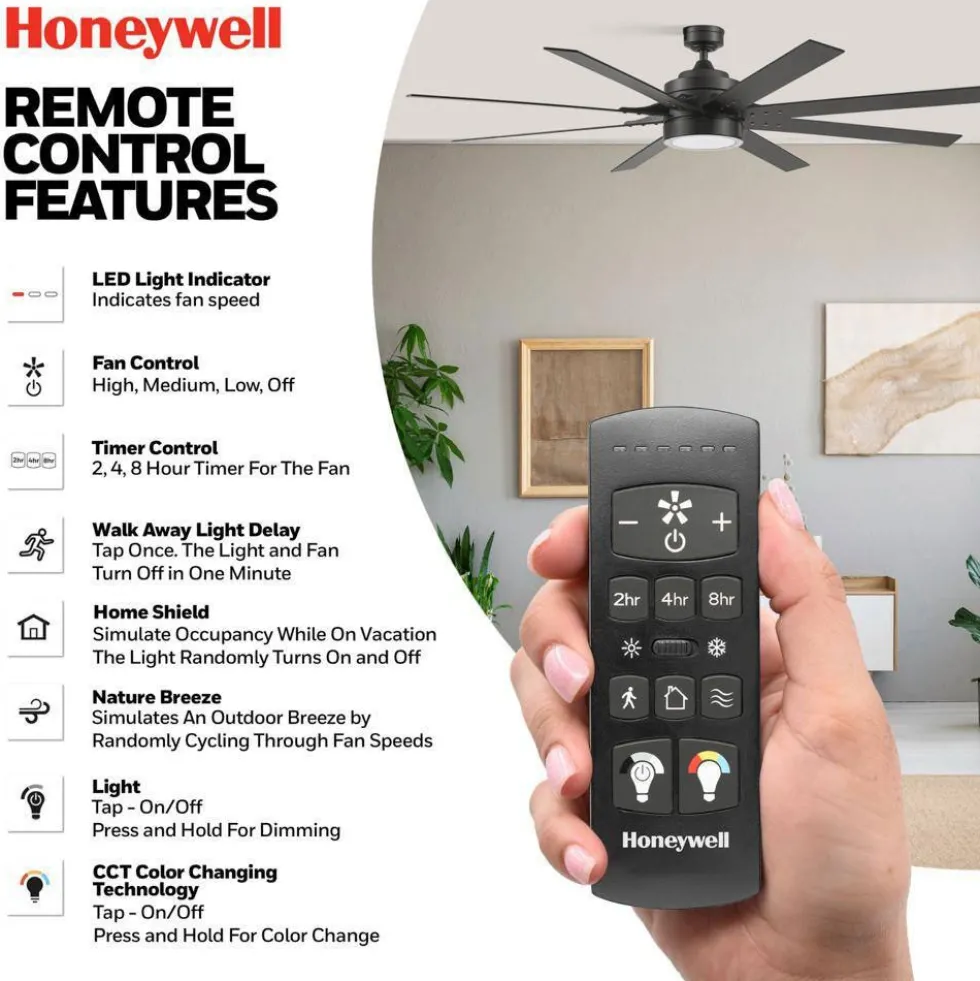 Honeywell Xerxes Indoor/Outdoor Ceiling Fan, Matte Black, 70-inch - 51905