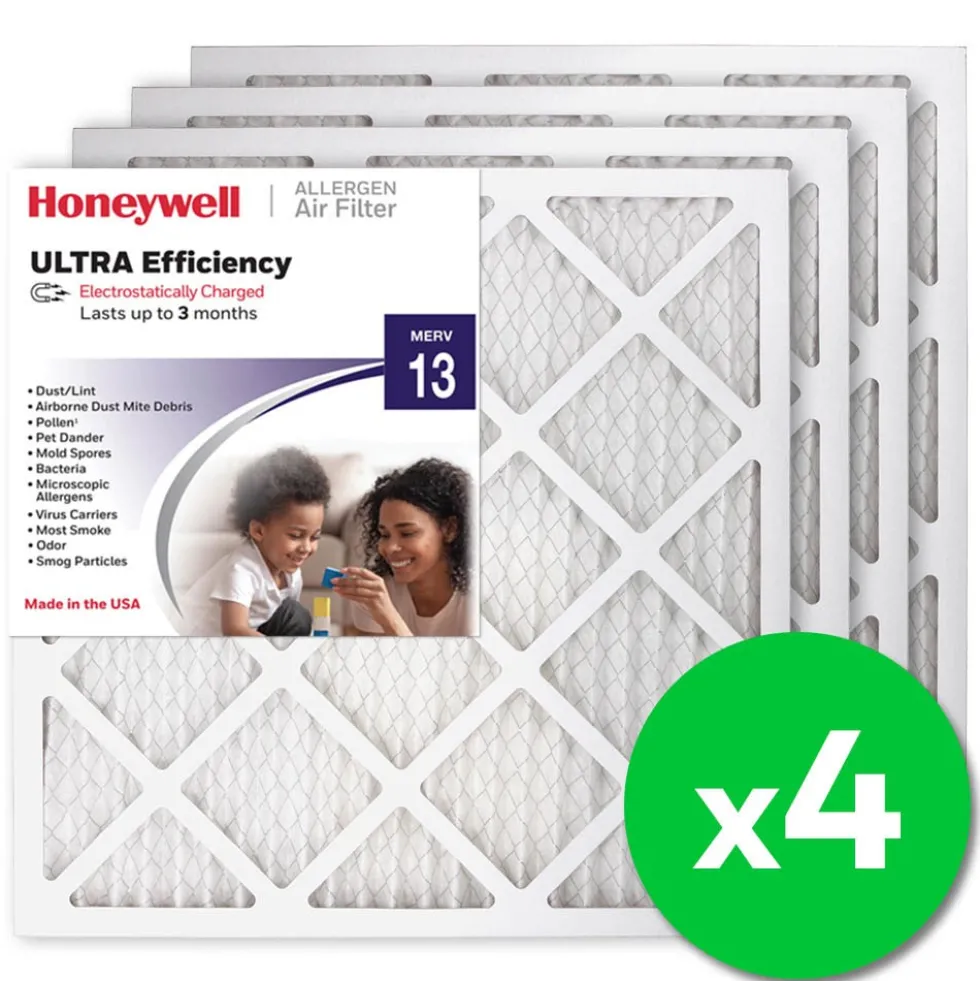 Honeywell 20x20x1 Ultra Efficiency Allergen MERV 13 Air Filter, 4 Pack
