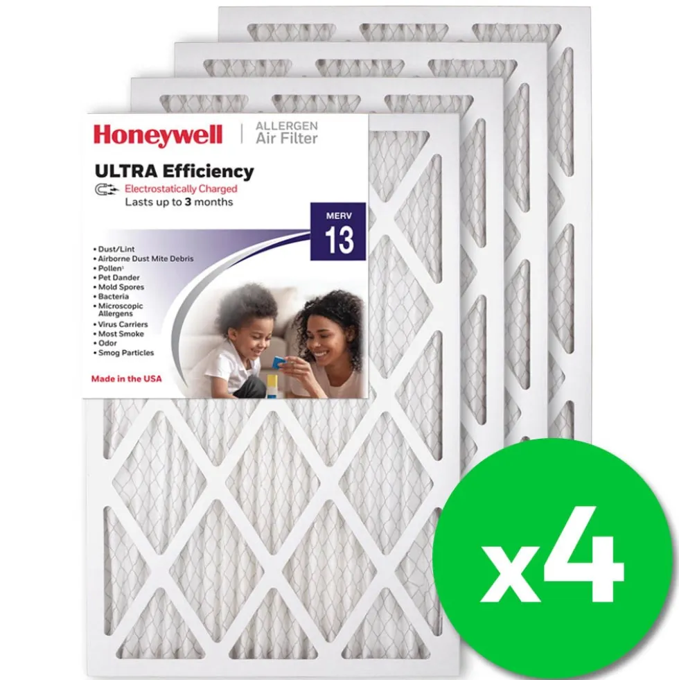 Honeywell 16x24x1 Ultra Efficiency Allergen MERV 13 Air Filter, 4 Pack
