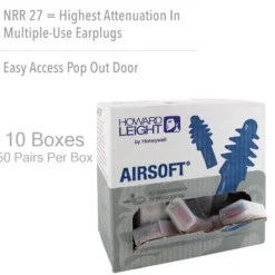 Howard Leight Airsoft Flanged Corded Earplugs with Reusable Case, 500-Pairs