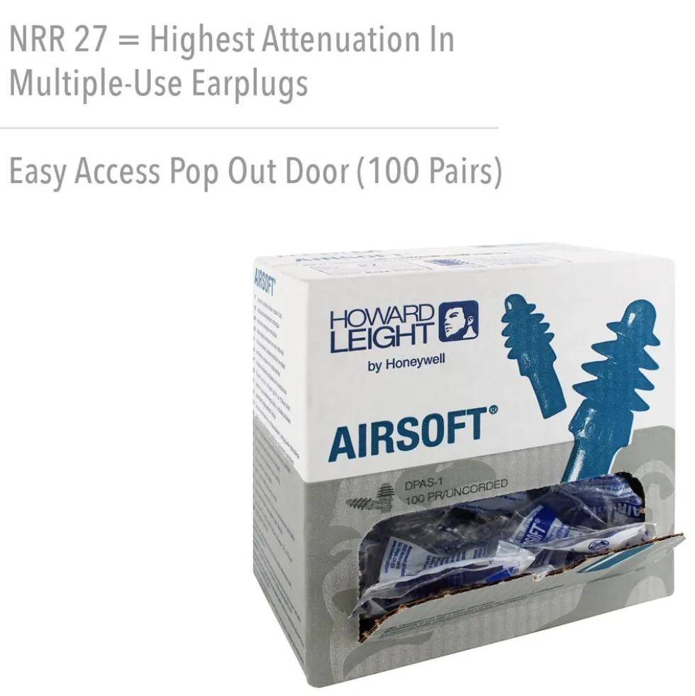 Howard Leight by Honeywell Airsoft Flanged Reusable Earplugs, 1000 Pairs