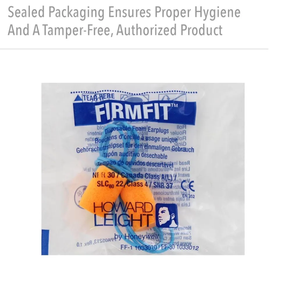 Howard Leight Firm Fit Corded Disposable Foam Earplugs, Polybag, 100-Pairs